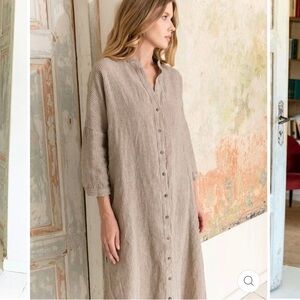 SAUTHS linen maxi dress in almond stripes large